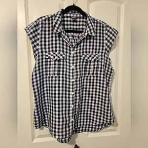 EDDIE BAUER Womens Shirt Blue and White Checkered Button Up Golf  SZ XL